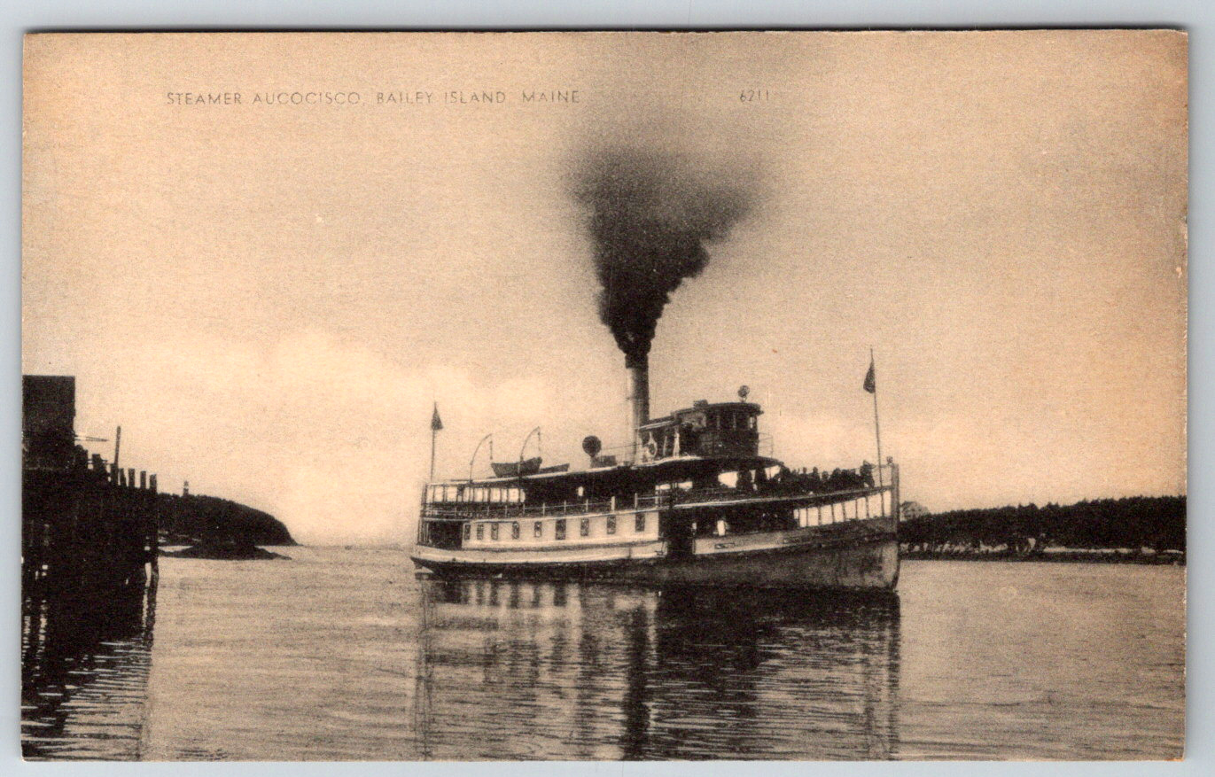 c1910s Steamer Aucocisco Bailey Island Maine Antique Postcard