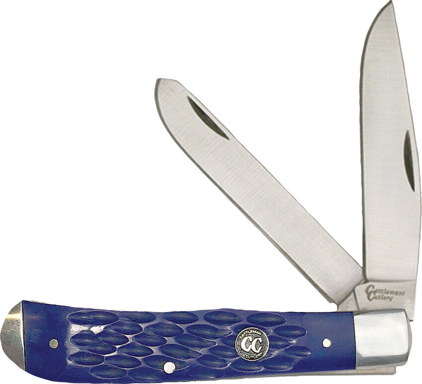 Cattleman\'s Cutlery Blue Handle Signature Trapper 3Cr13 Folding Knife 0002JBL