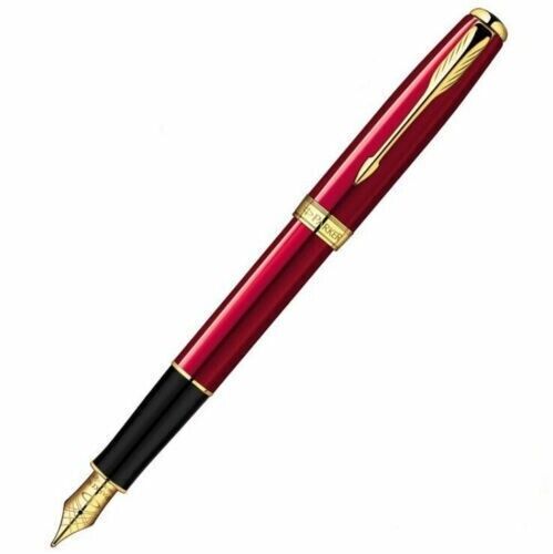 Brilliant Red/Gold Clip Parker Sonnet Series Fine (F) Nib Fountain Pen No Box