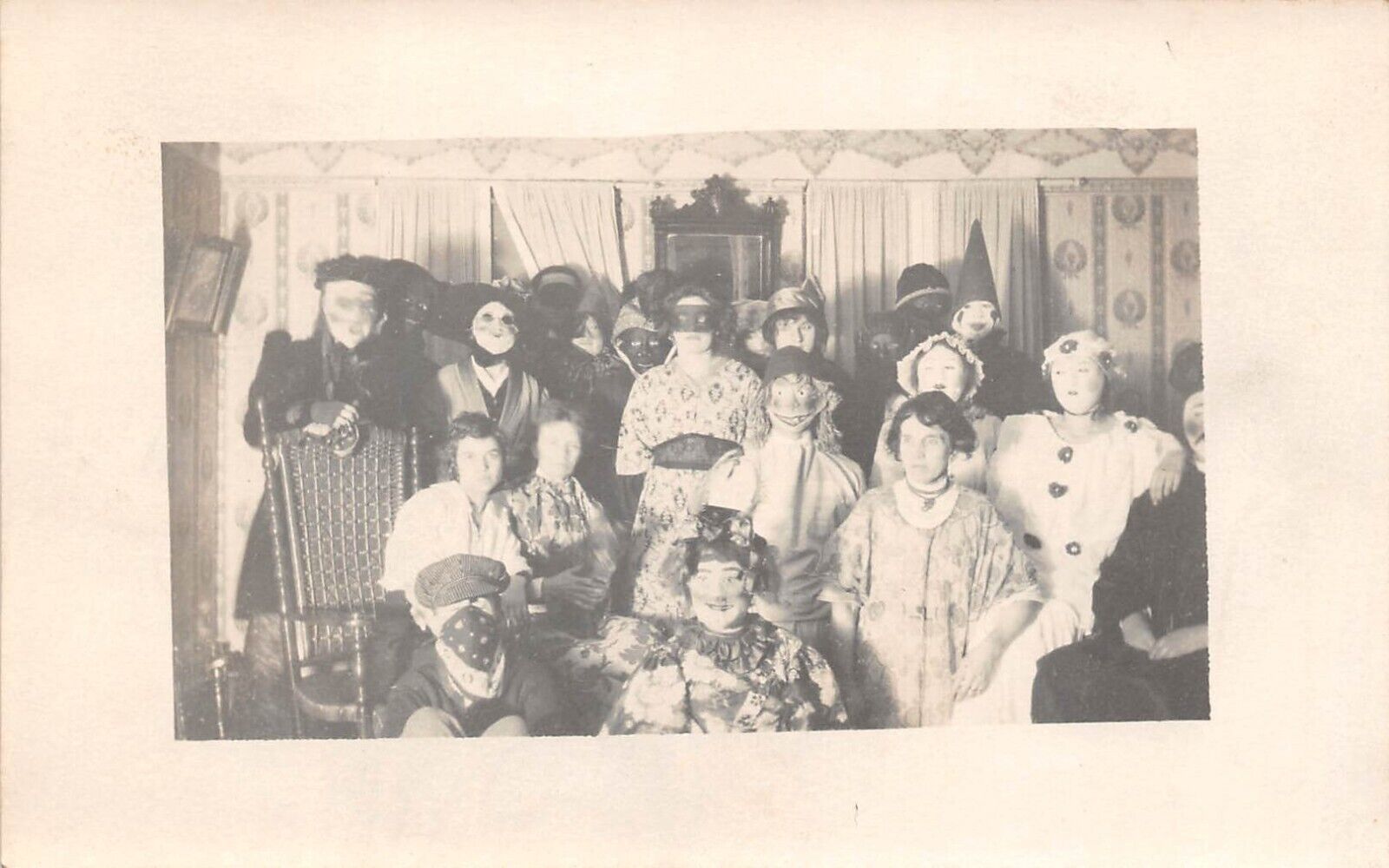 RPPC Halloween Party Large Group Clowns Bandit Oriental Photo c1910 Postcard