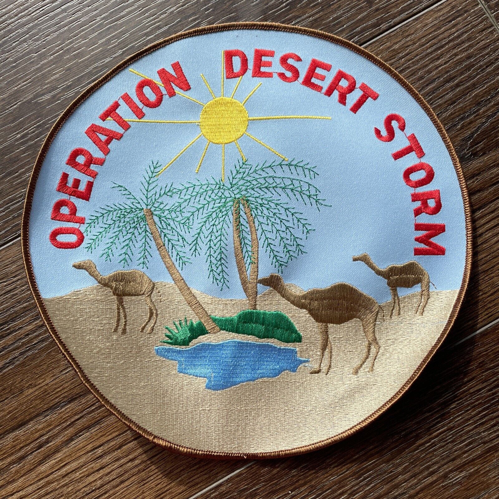 10” Operation Desert Storm Military Patch; US army navy USMC; camels oasis