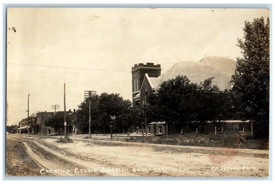 c1910's Christian Church Building View Jepson Stockton KS RPPC Photo Postcard