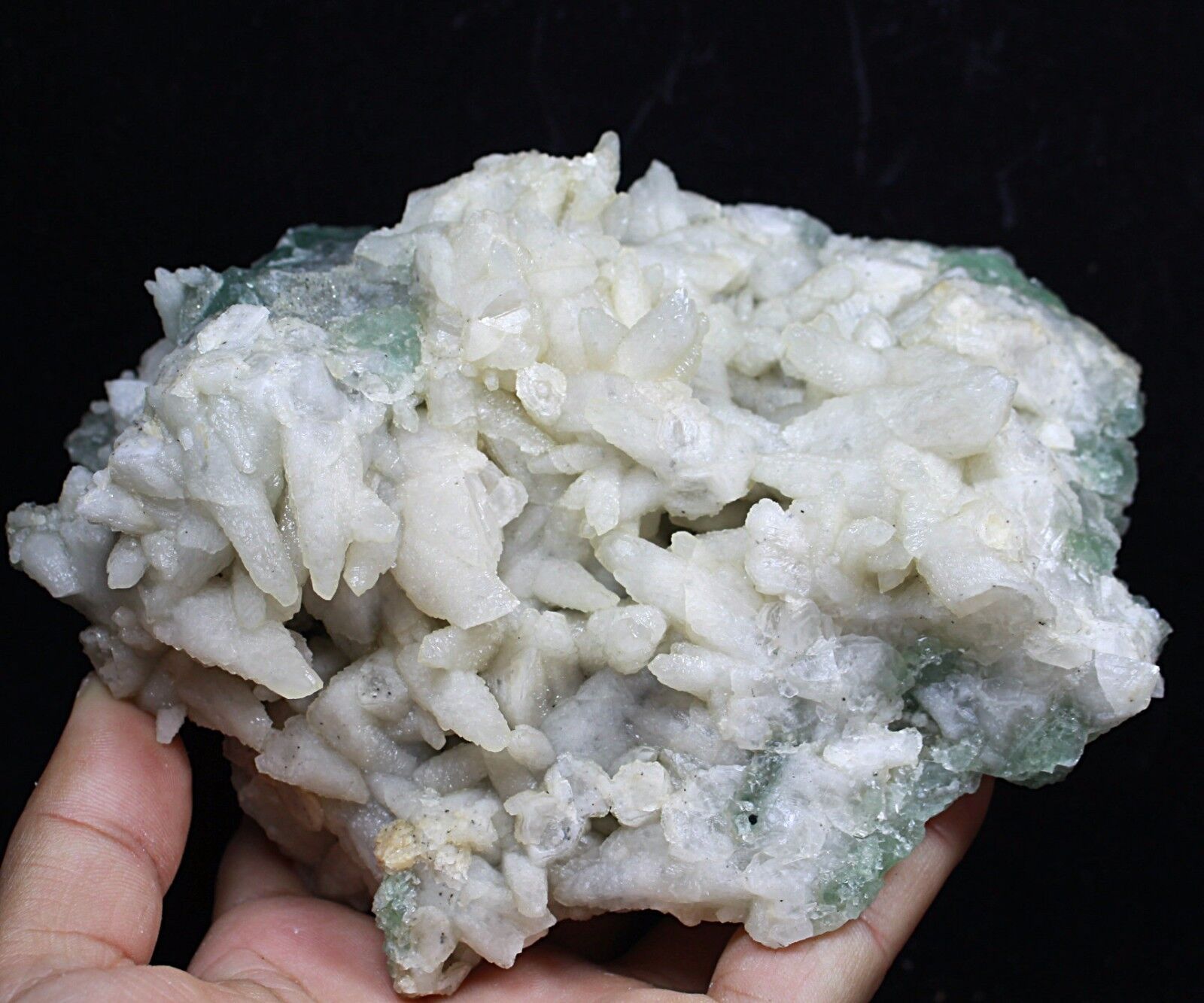 2.46 lb Rare Jade Green Cube Fluorite & Calcite Crystal Cluster Mineral Specimen