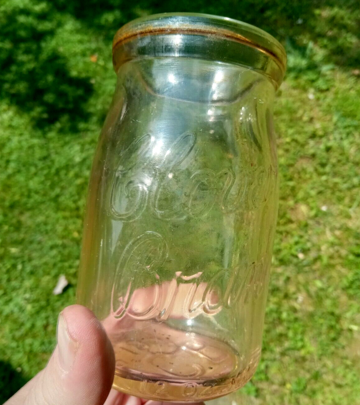 1941 CLOVER BRAND Dairy Bottle Roanoke, VA Embossed Glass Cottage Cheese Jar