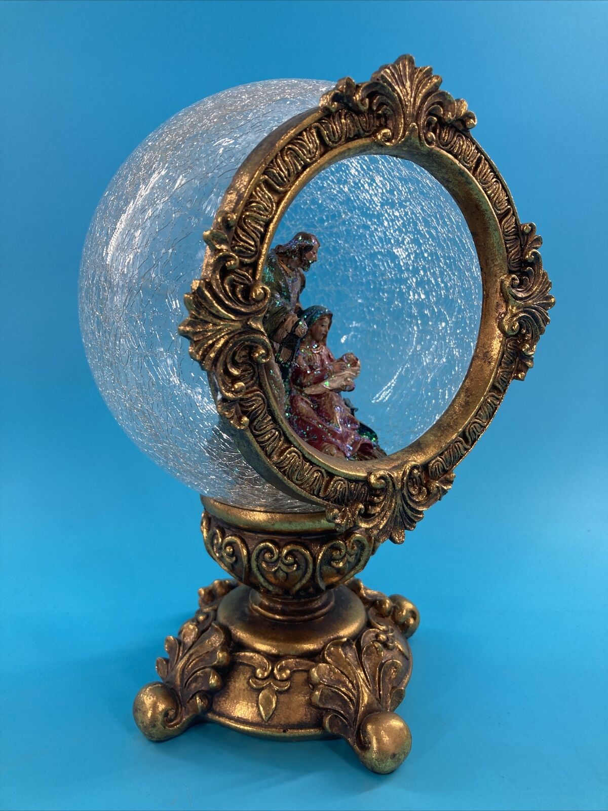 Mark Roberts Decorative Pedestal Globe STUNNING Nativity Gold/ Glass
