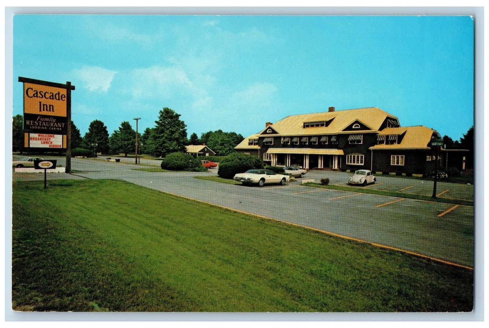 c1950\'s Cascade Inn & Restaurant Building Roadside Cars Saco Maine ME Postcard