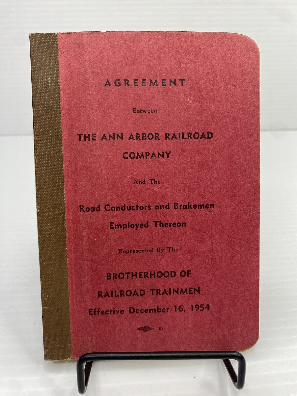 1954 Ann Arbor Railroad Co & Brotherhood of Railroad Trainmen Agreement Ohio Red