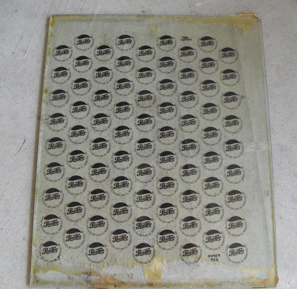 Rare 1950s Pepsi Cola Brookfield MO Bottle Cap Factory Glass Printing Plate 