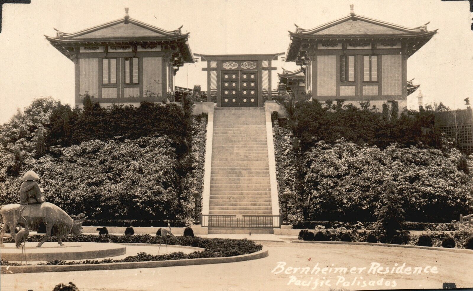 Vintage Postcard RPPC Bernheimer Residence Front Entrance Japanese Gardens CA