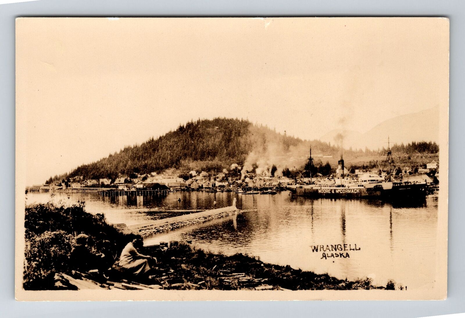 Wrangell AK-Alaska, RPPC Harbor Port, Real Photo c1910 Vintage Postcard