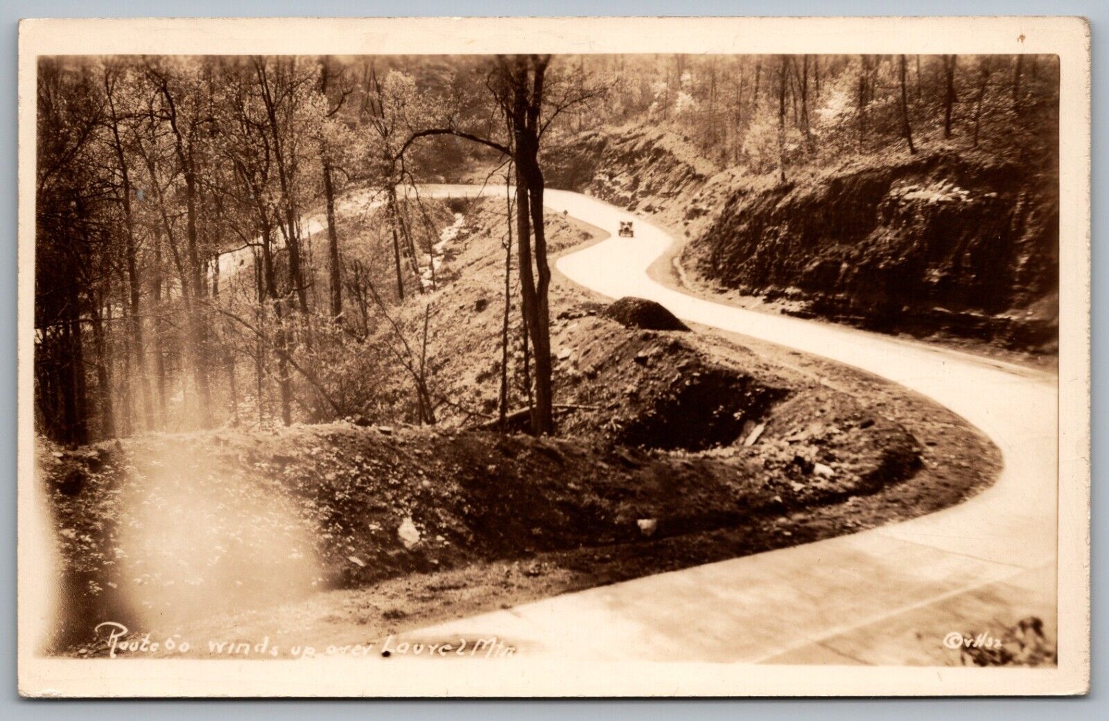 Postcard RPPC, Route 60 Winds Up Over Laurel Mountain Massachusetts  Posted 1945