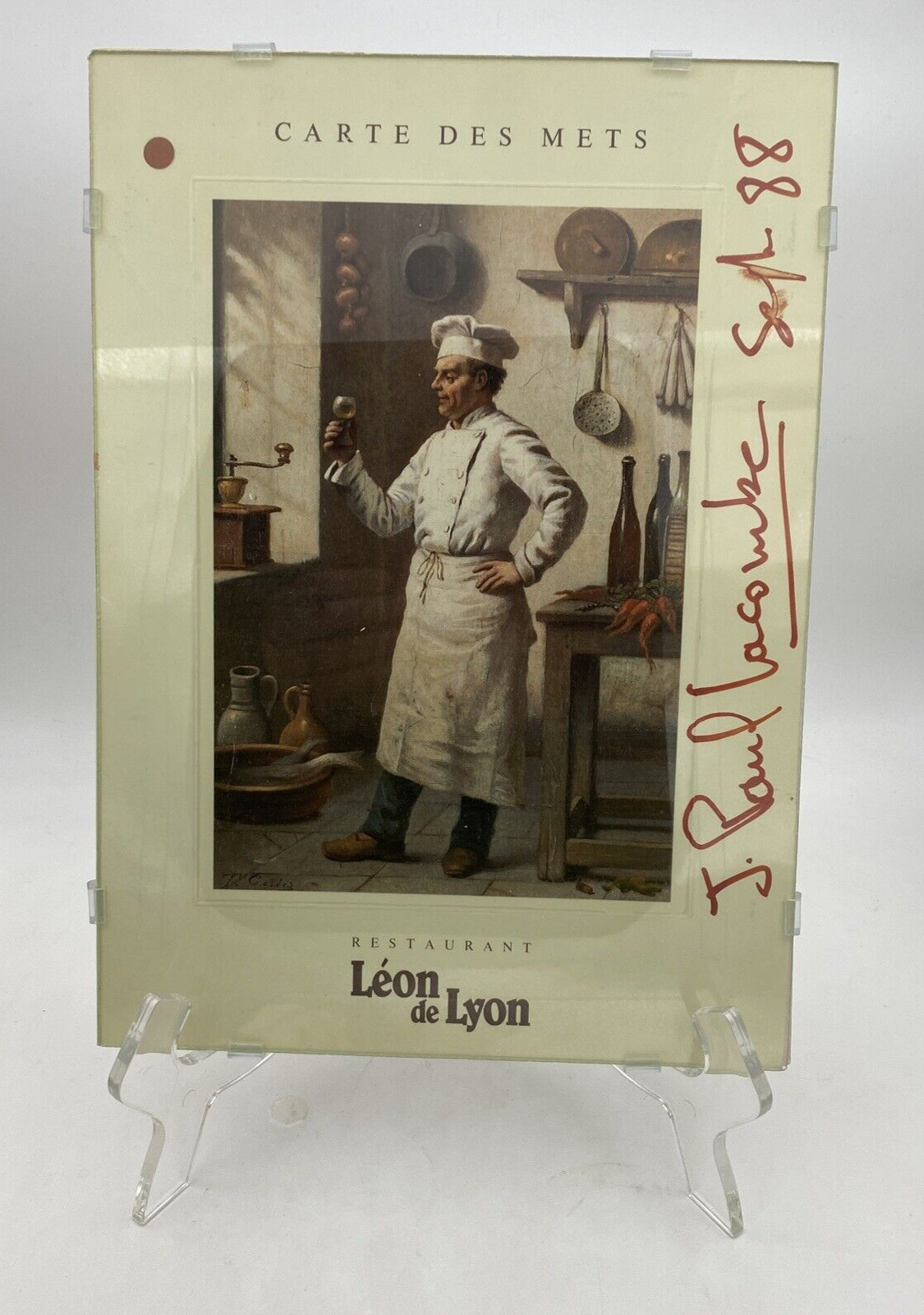 Leon de Lyon Menu Chef Jean Paul Lacombe Signed Sept 1988