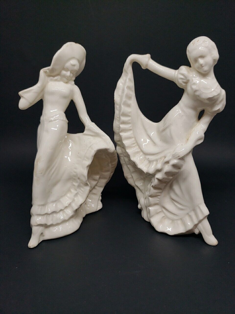 lot of 2 Vintage Art Deco White Porcelain Dancing Ladies Made in Japan 6.25
