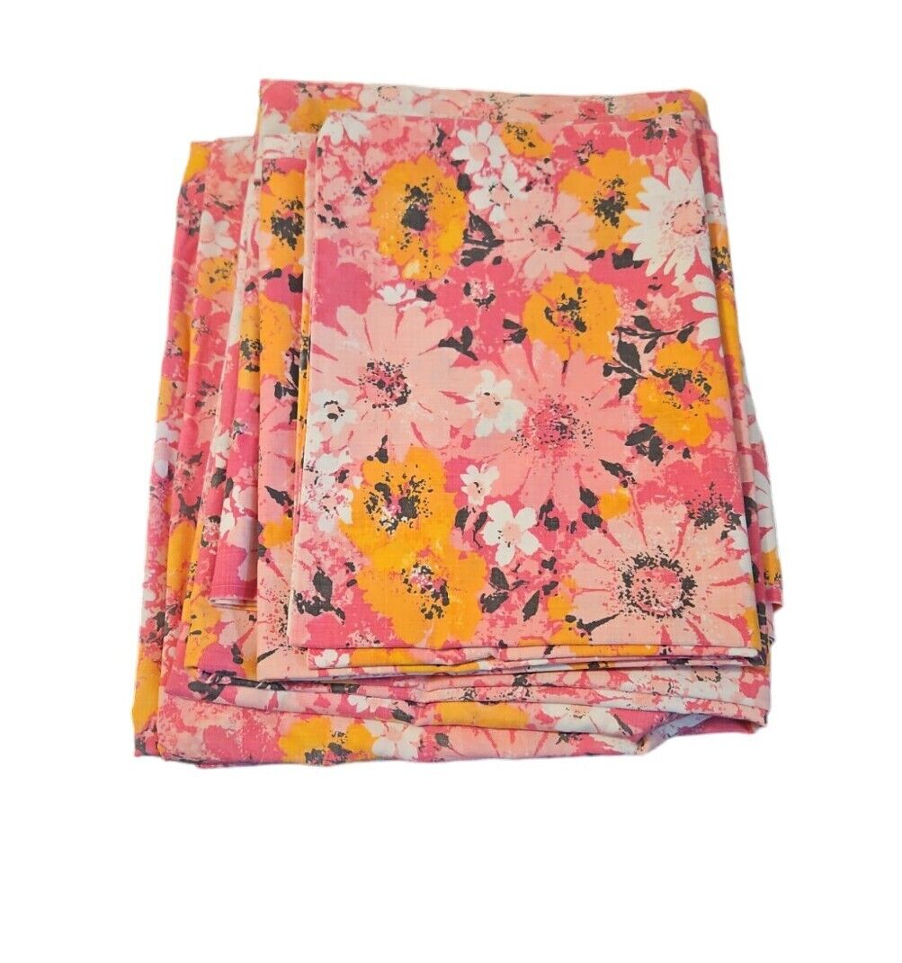 Vtg Thomaston American Mood Full Flat Sheet Pillow Cases Pink Muslin Pop Floral
