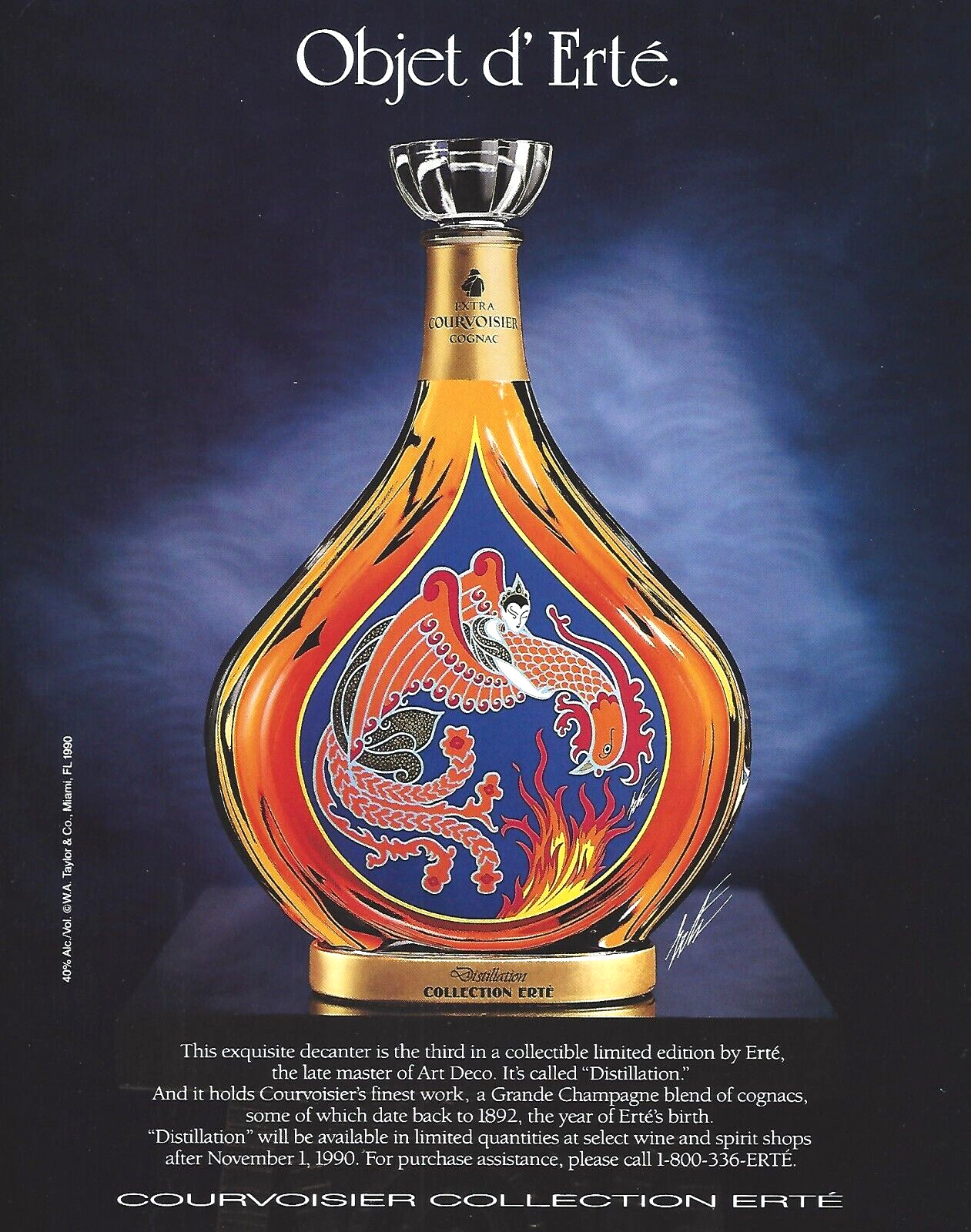 1990 Courvoisier Erte Romain de Tirtoff Distillation vtg Print AD Advertisement