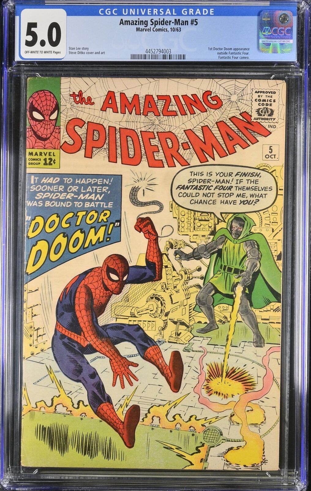 Amazing Spider-Man (1963) #5 CGC VG/FN 5.0 Doctor Doom Appearance Steve Ditko