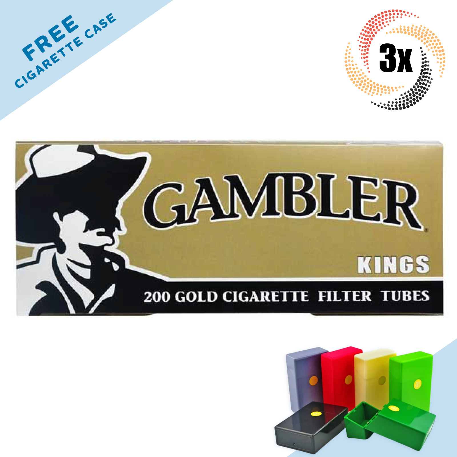 3x Boxes Gambler Gold Light King Size ( 600 Filter Tubes ) Cigarette Tobacco RYO