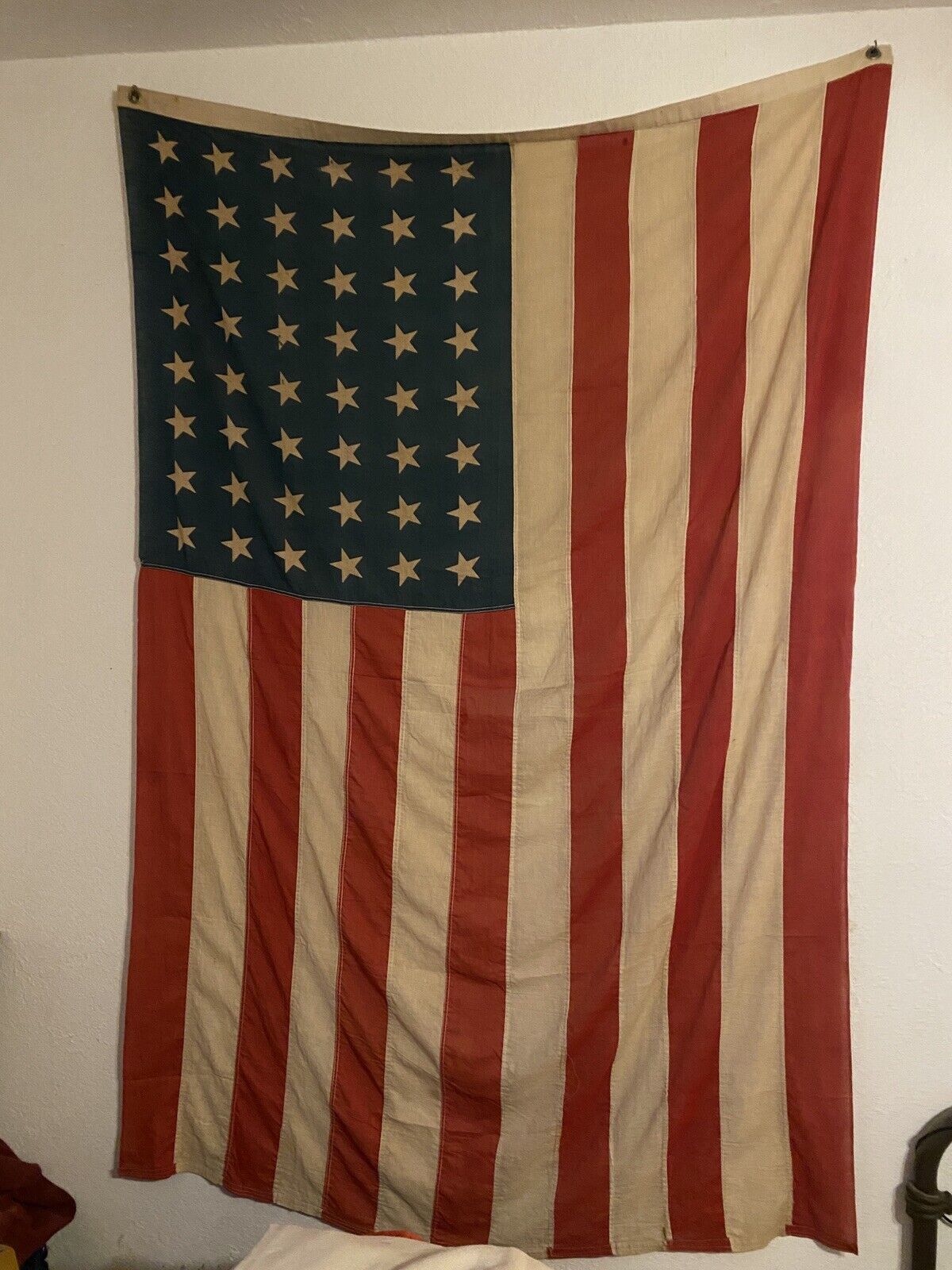 Vintage 48 star American flag, great patina, approx 68 x 43 inches WW2 era 1940s