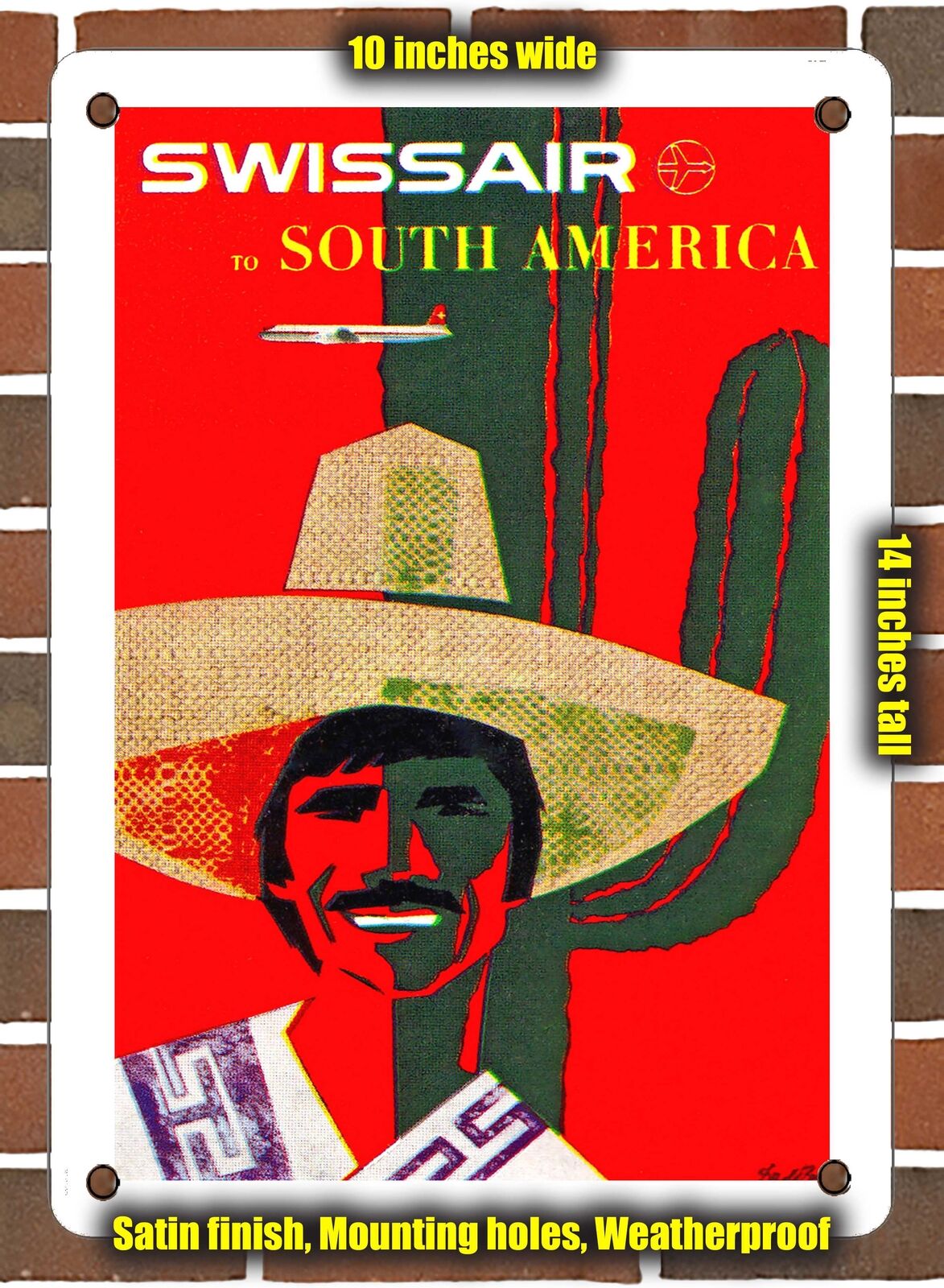 METAL SIGN - 1958 Swissair to South America - 10x14 Inches