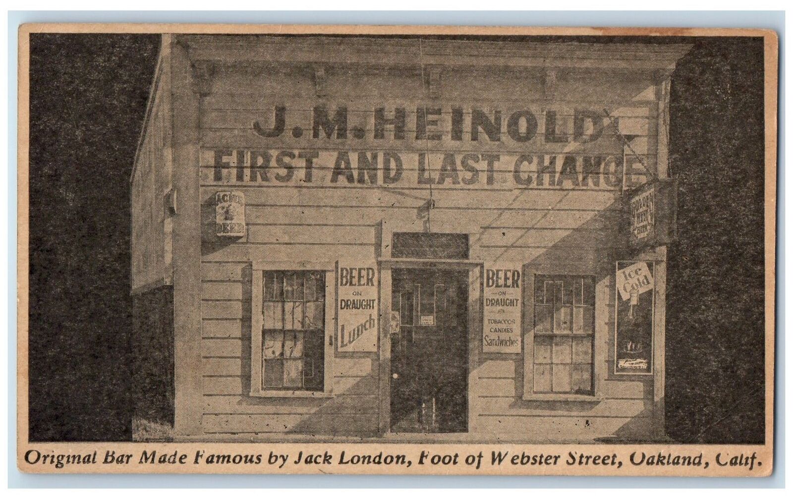 c1930's JM Heinold First Last Chance Bar Oakland CA Jack London Beer Postcard