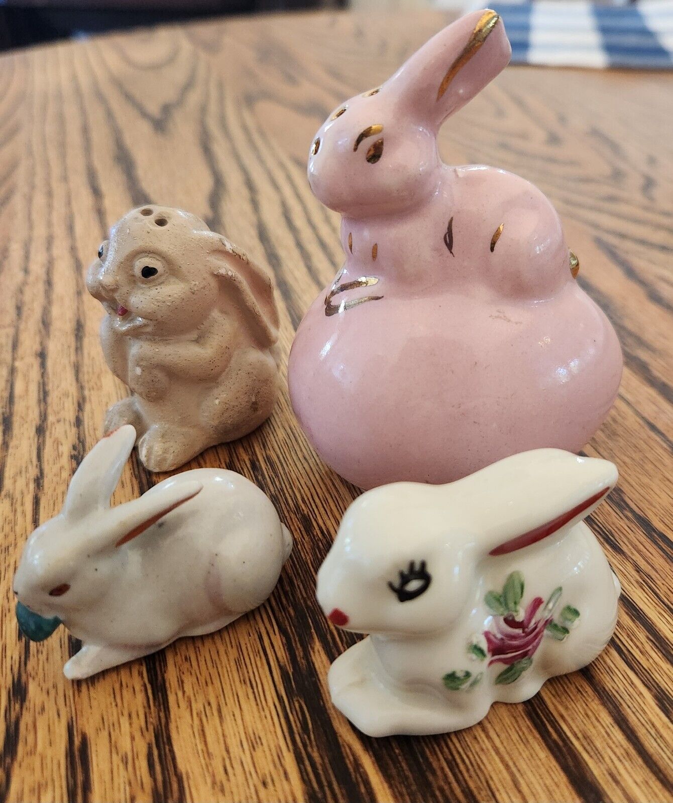 2 Vintage Bunny Rabbit Figurines ~  2 Salt shaker Bunnies