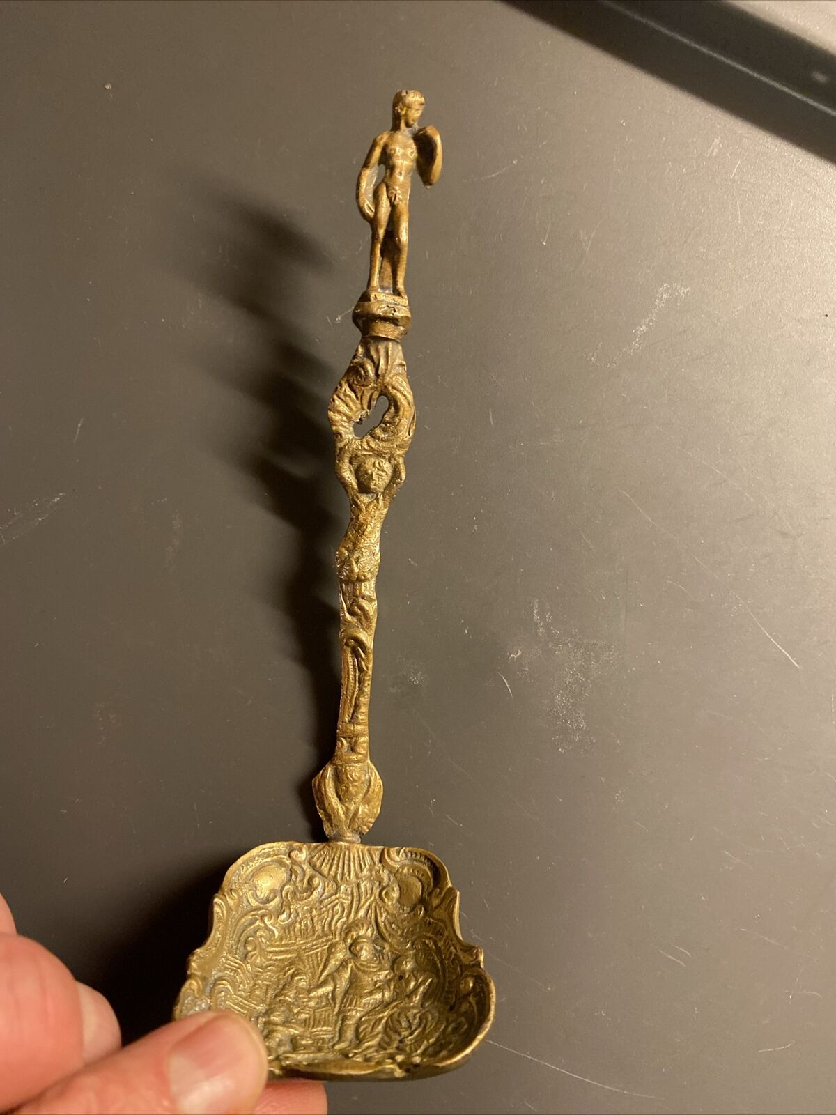 Antique Ornate Italian Brass Serving Spoon / Ladle ~ Montagnani Style w/David