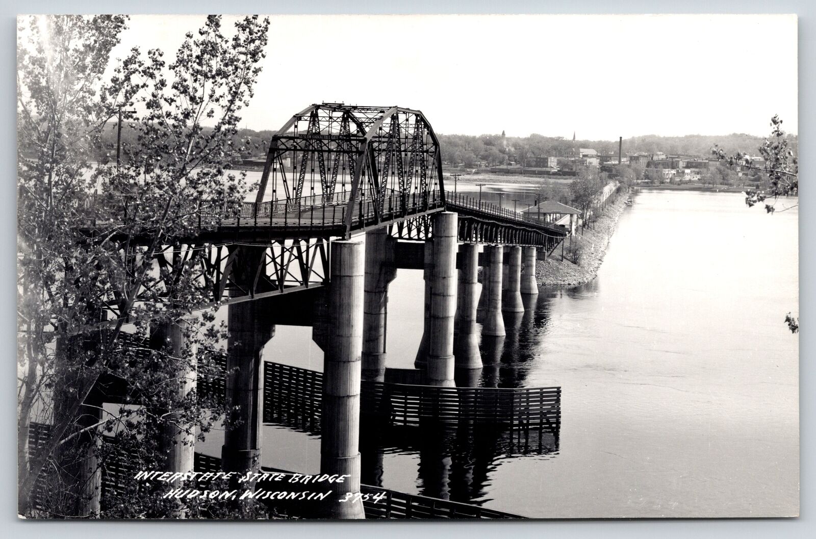 Hudson Wisconsin~Interstate State Bridge Across River~1950s RPPC