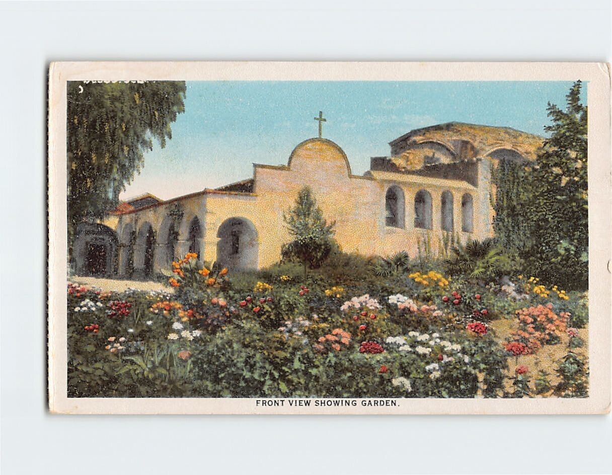 Postcard Mission San Juan Capistrano Front View Showing Garden California USA
