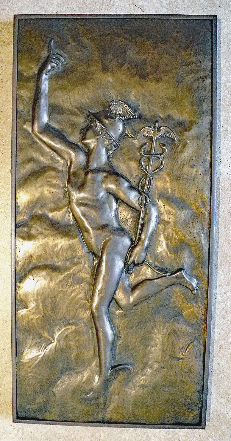 Signed Antique Museum Quality Bronze Relief Sculpture Winged Hermes Mercury 1884