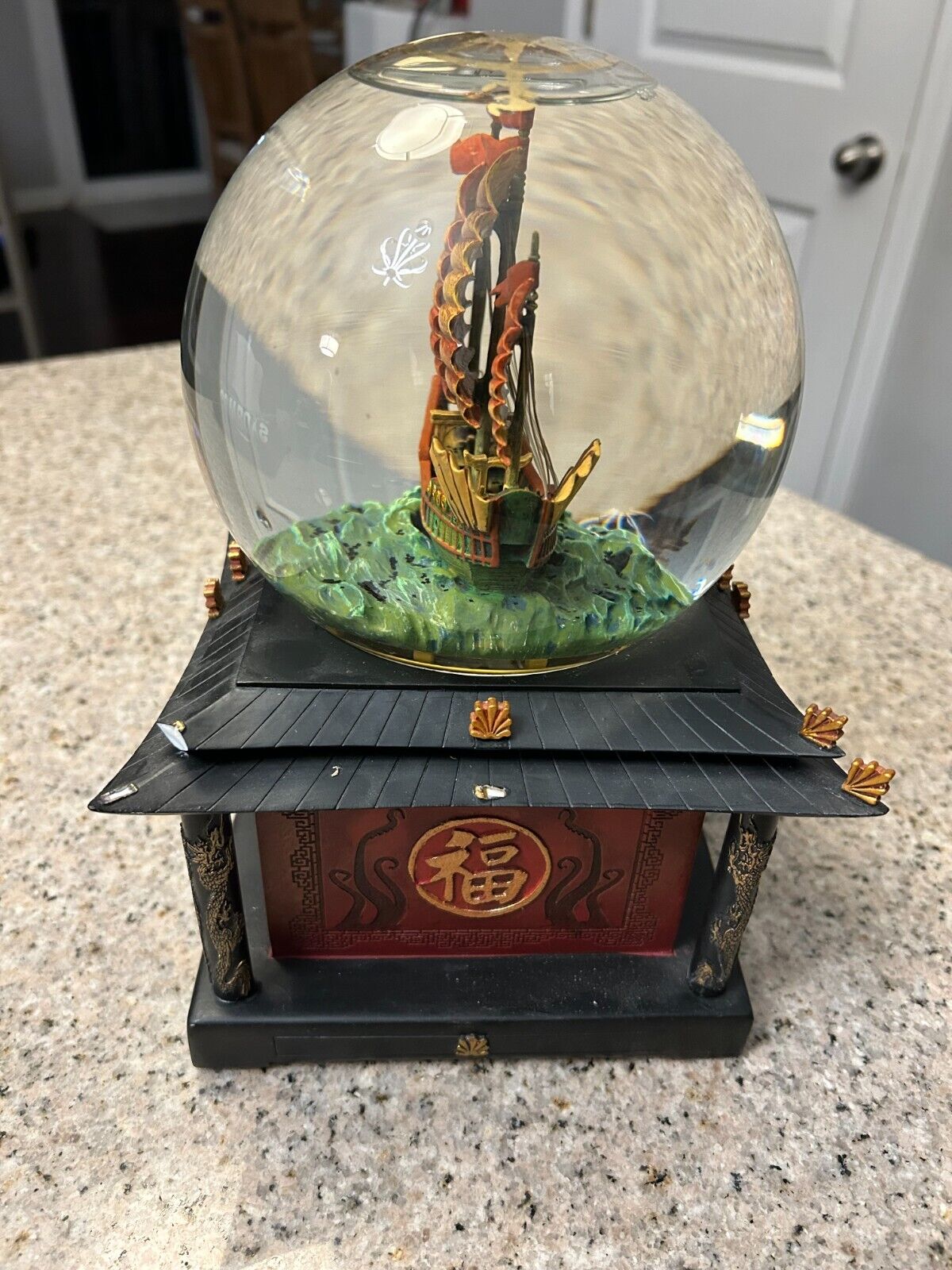 RARE Large Snow Globe Pirates of the Caribbean Worlds End Light Up Music Box