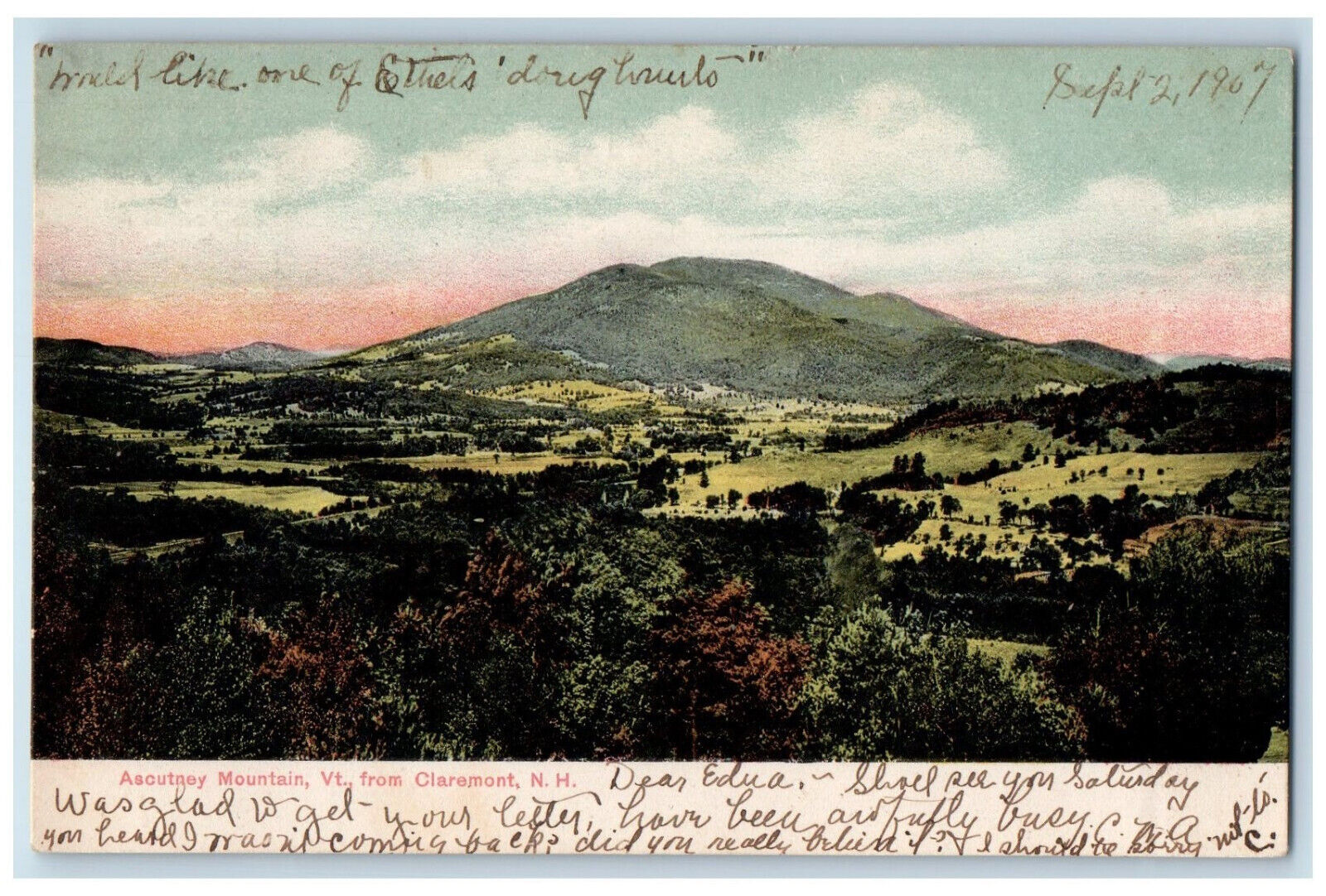 1907 Mt. Ascutney From Claremont New Hampshire NH Mill Village NH Postcard