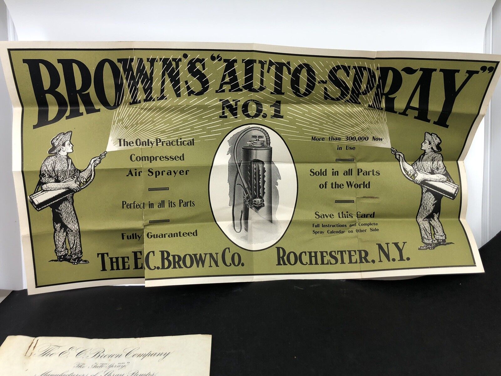 1913 E.C. BROWN Co SPRAY PUMP Rochester, NY LETTERHEAD Large ADVERTISING POSTER