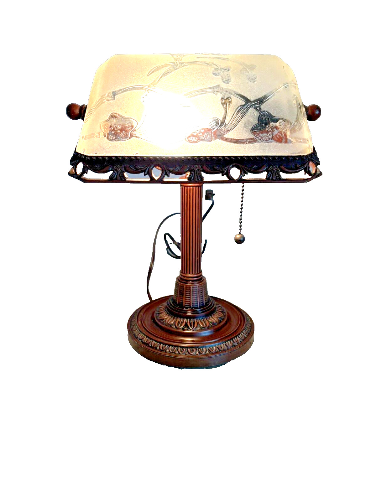 Vintage Bronze Bankers Lamp Frost Etched Glass Antique StyleDesk Lamp Rare Mint