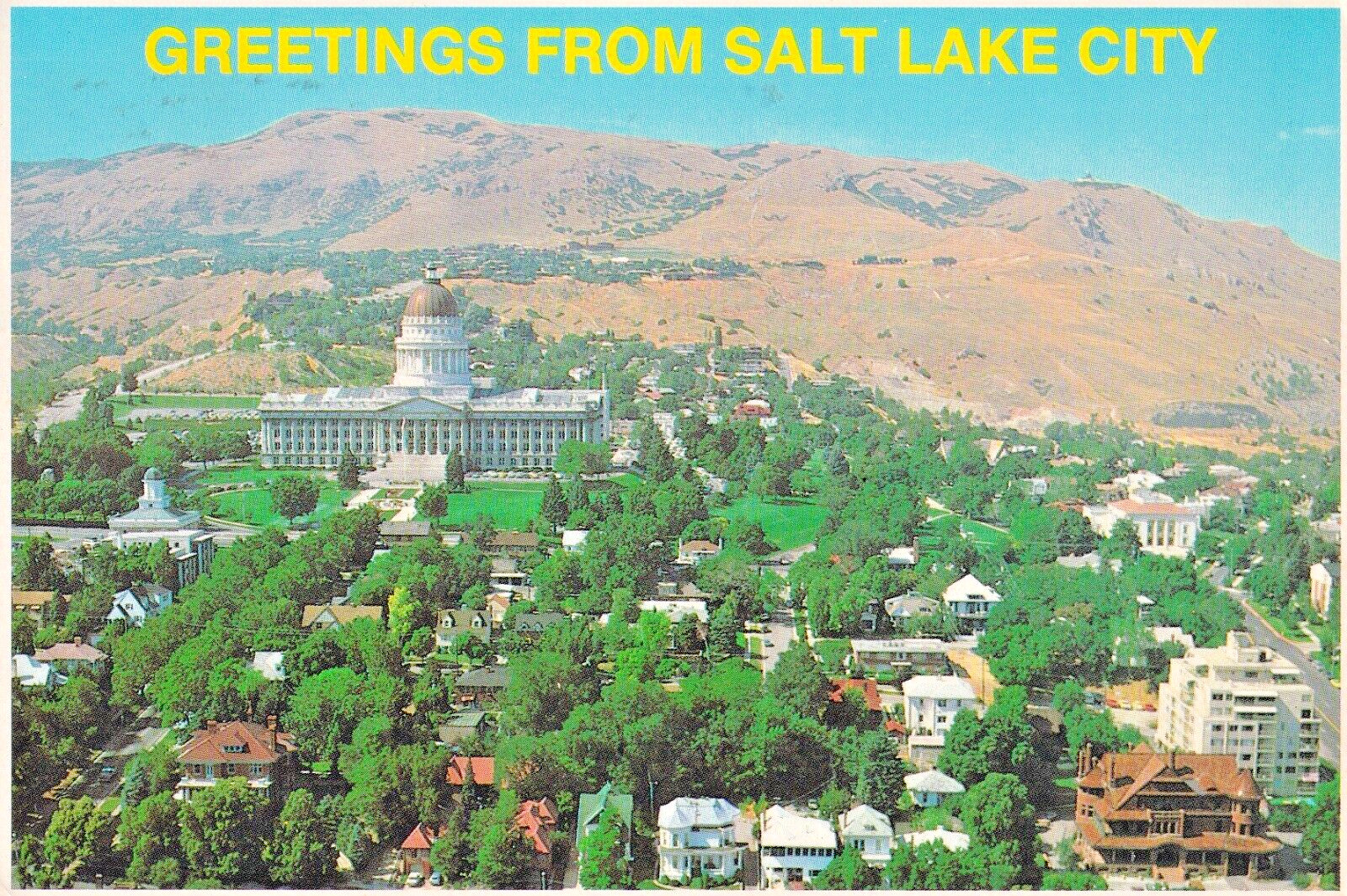 Postcard UT Salt Lake City Utah Greetings Aerial View 4\