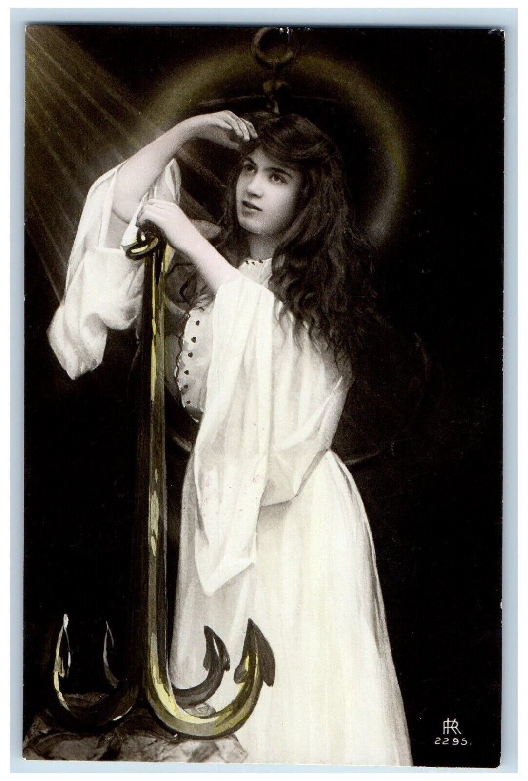 Religious Postcard RPPC Photo Pretty Angelic Girl With Anchor c1910's Antique
