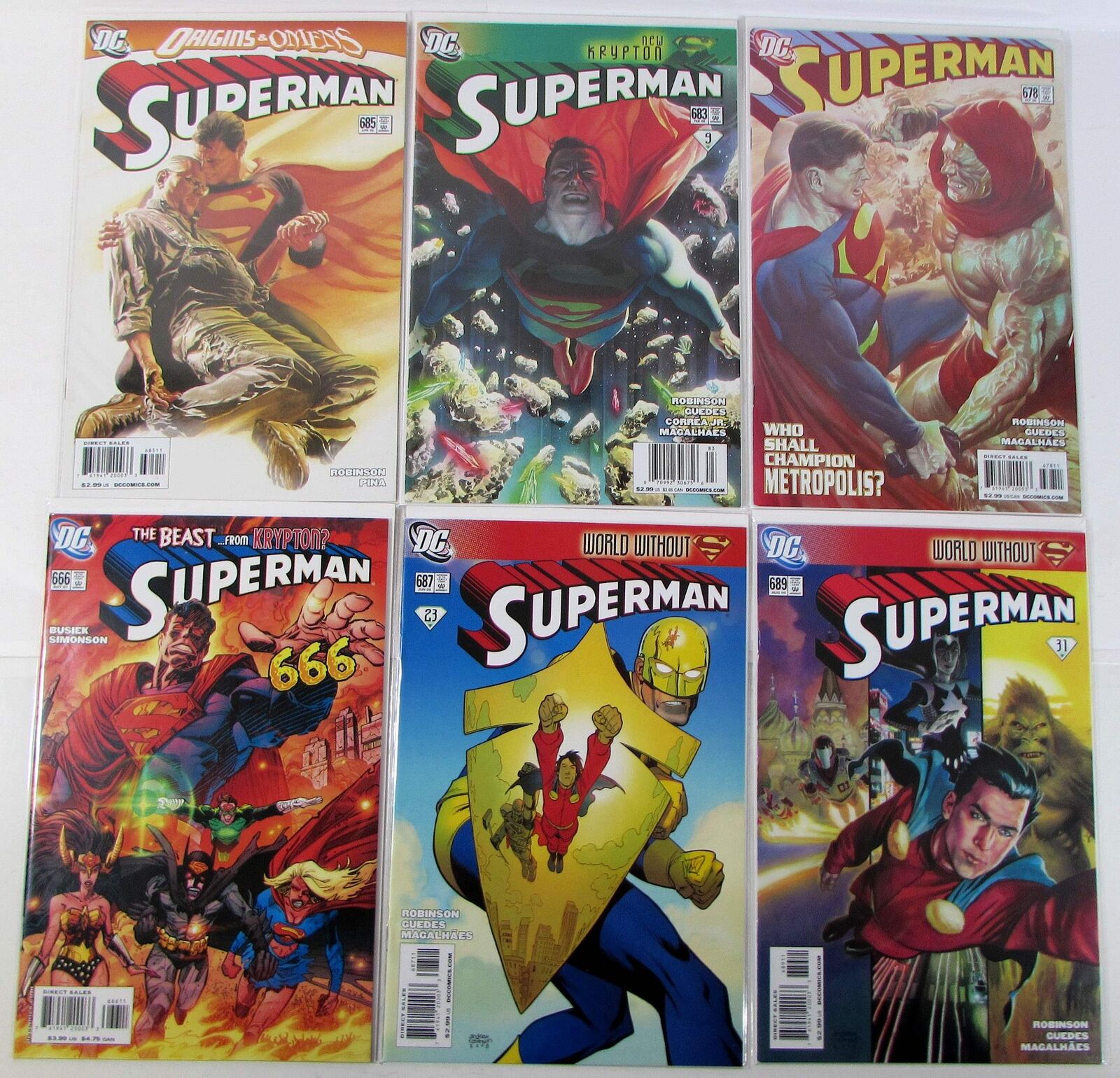 Superman Lot of 6 #685,683,678,666,687,689 DC (2009) 2nd Series 1st Print Comics