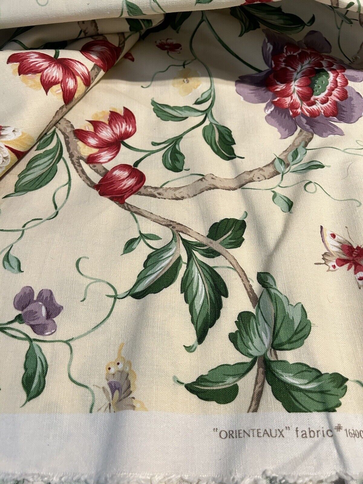 SCALAMANDRE FLOWER & BIRDS LINEN PRINT ORIENTEAUX  Fabric 10.5 Yards Uncut