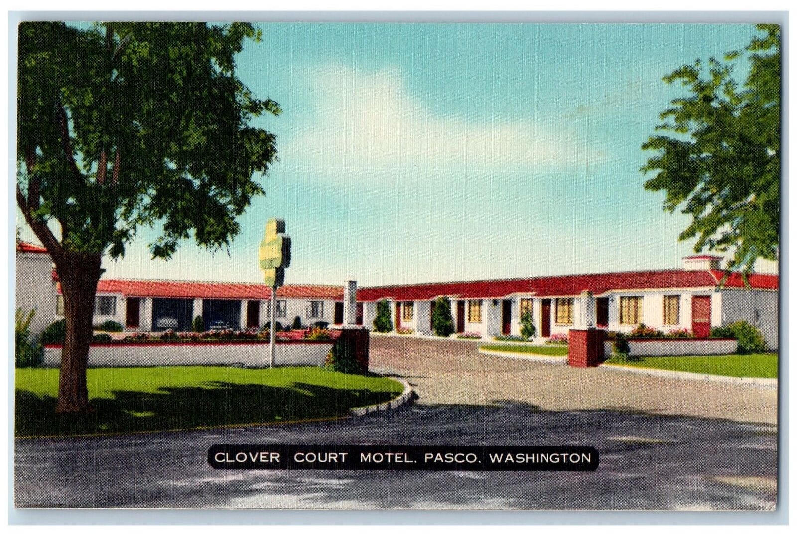 1956 Clover Court Motel & Restaurant Driveway Pasco Washington Vintage Postcard