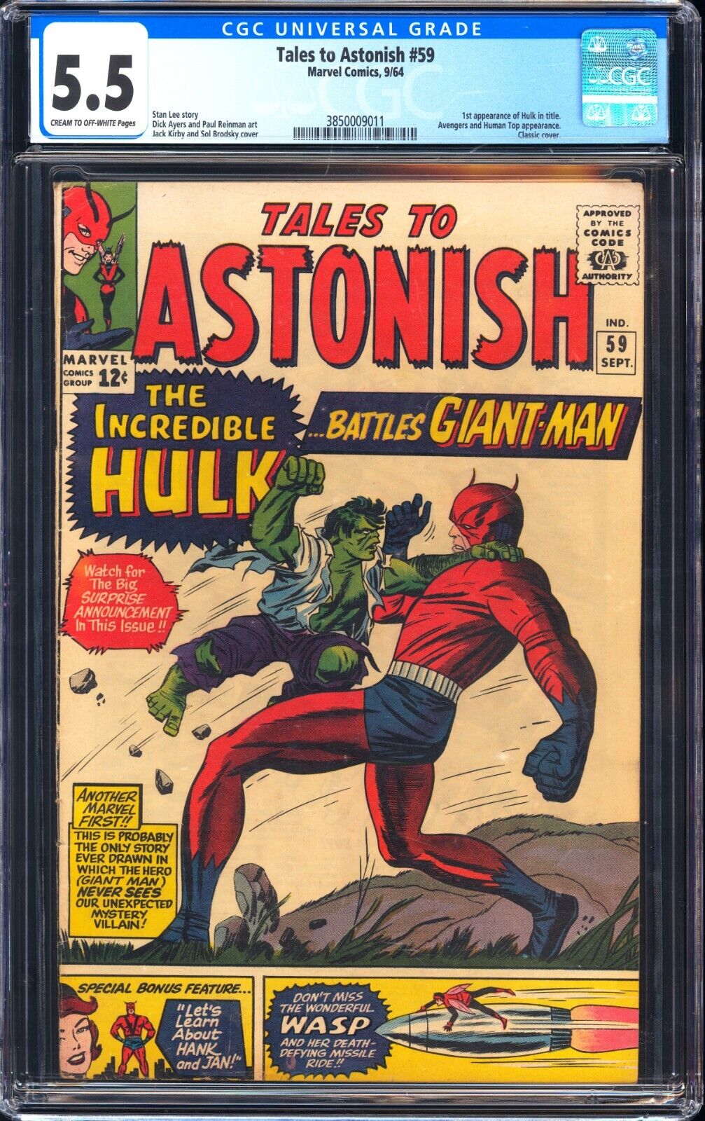 Marvel Tales to Astonish #59 CGC 5.5  Cream To OW Pages 1964 - 1st Hulk in Title