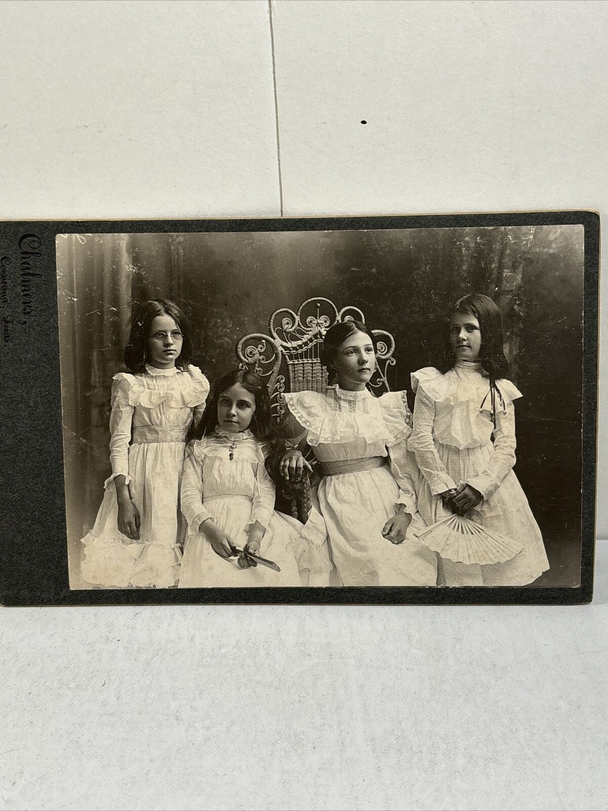 Black & White Vintage Cabinet Card Photo Young Ladies Wearing White Corsicana Tx