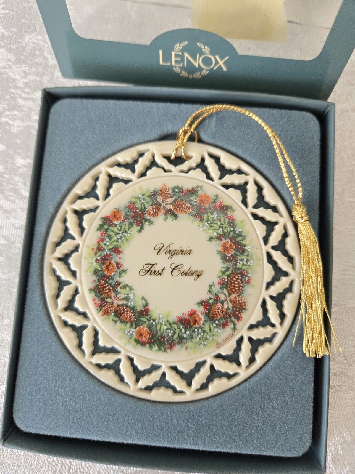Vintage Lenox Christmas Ornament Virginia First Colony 1997 Wreaths of Colonies 