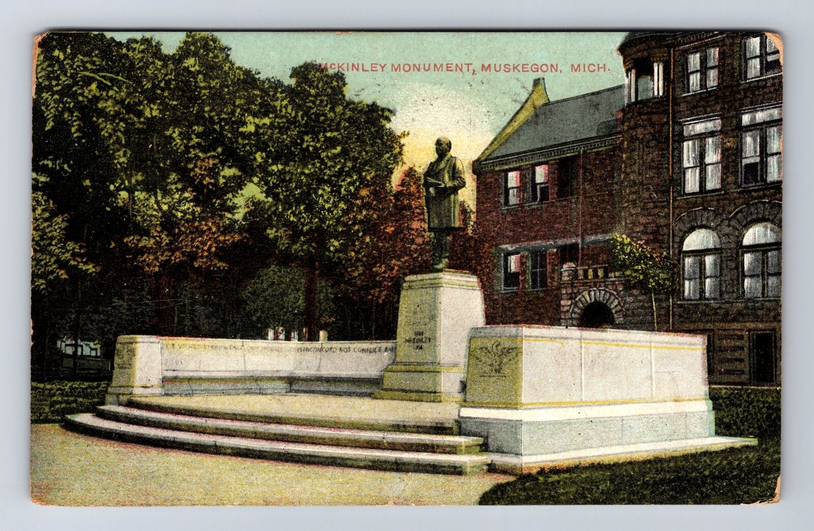 Muskegon MI-Michigan, McKinley Monument, Antique, Vintage c1909 Postcard