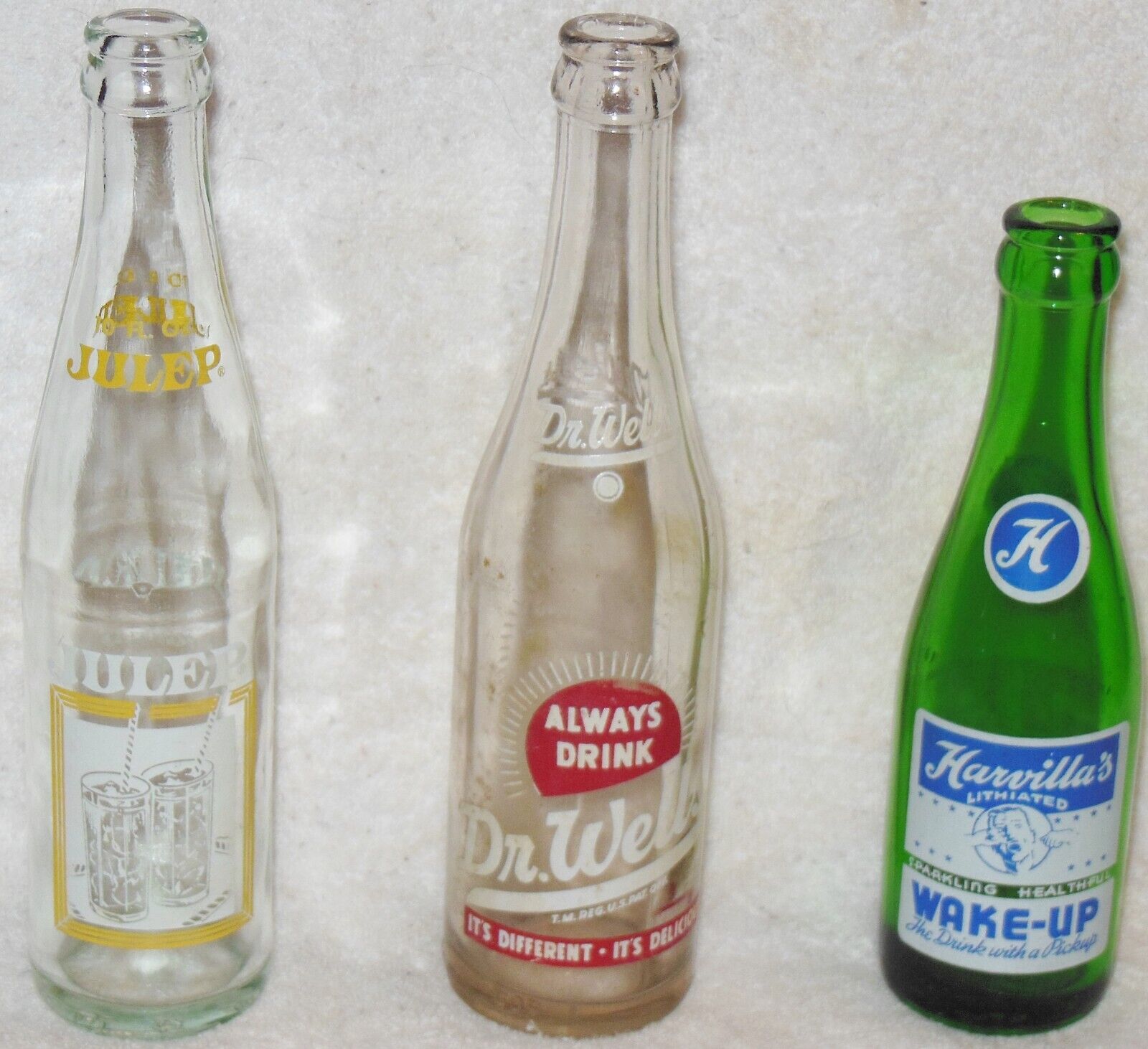OLD SODA BOTTLES DR WELLS TEXAS HARVILLAS LITHIATED JULEP ACL LOT OF 3 GREAT BUY