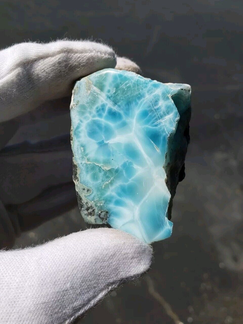 Deep Blue Pattern AAA Natural Larimar Lapidary Stone Polished 123 Grams