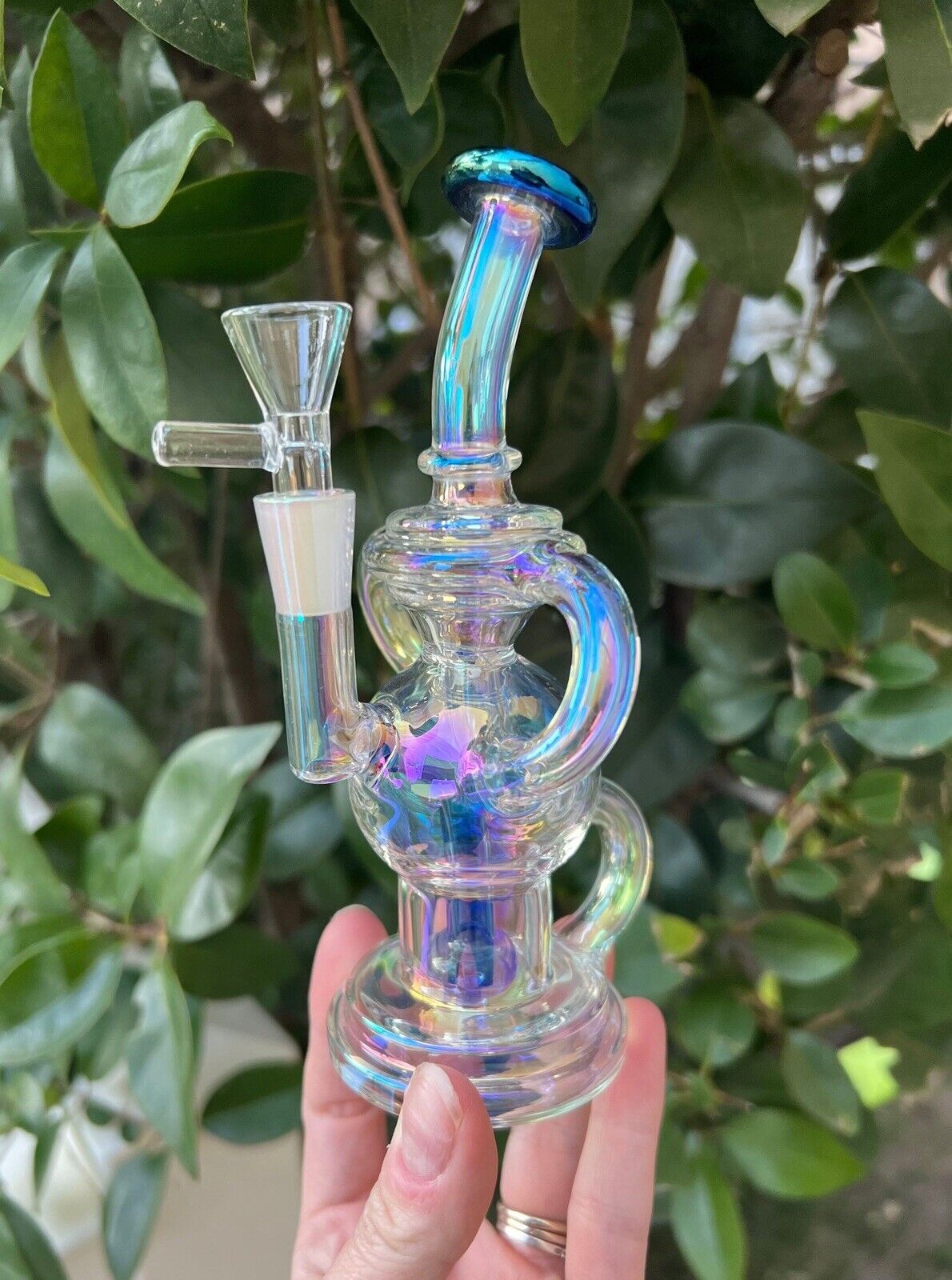 Mini Iridescent Recycler Glass Water Pipe Hookah Glass Cute Girly Bong