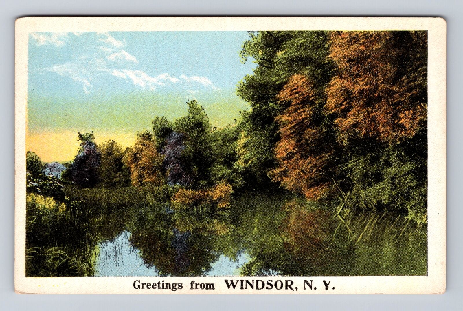 Windsor NY-New York, General Greetings, Scenic Mirror Pond, Vintage Postcard