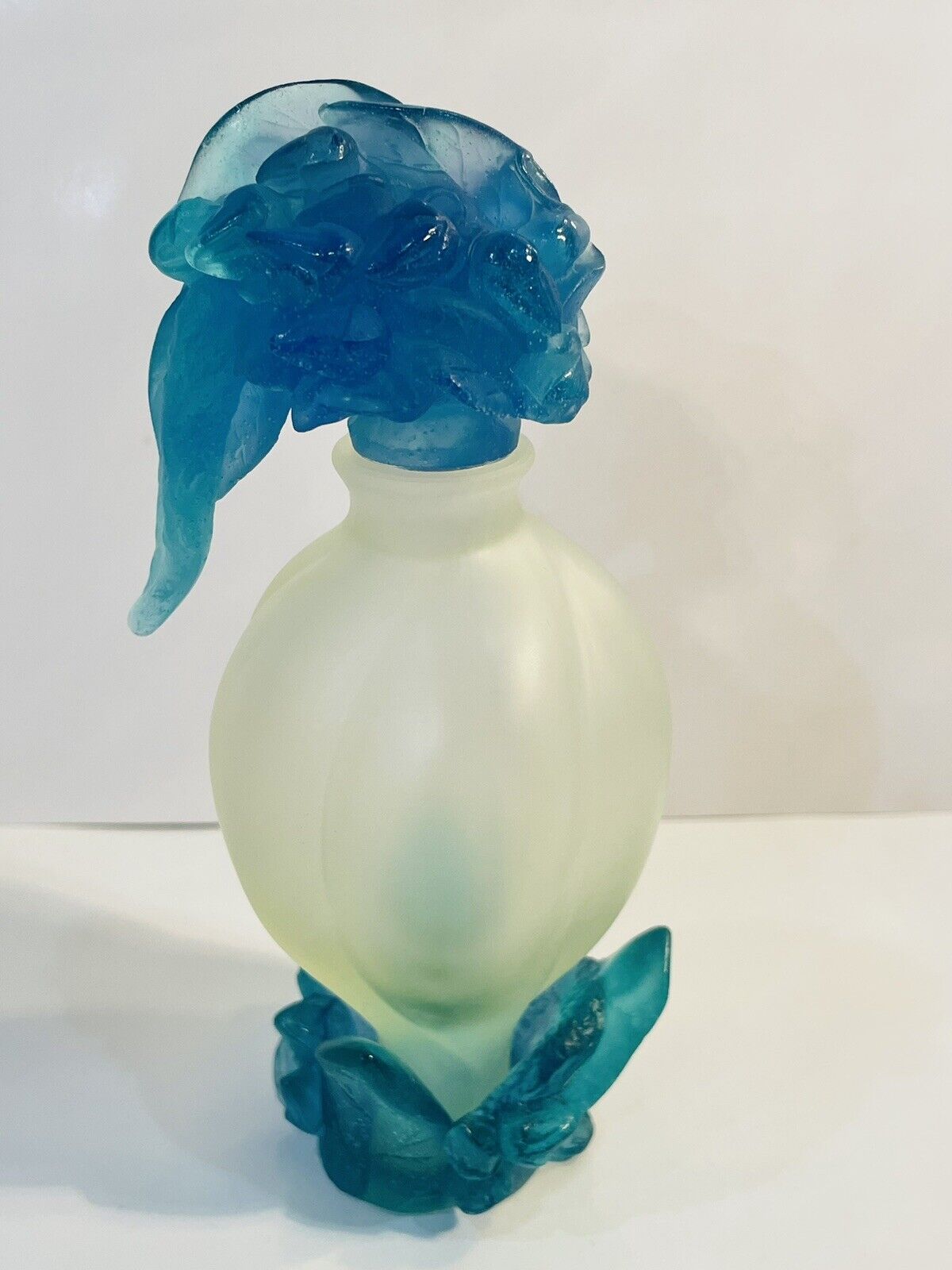 Gorgeous Daum Teal Blue Pate De Verre Perfume Bottle 6.25” Perfect