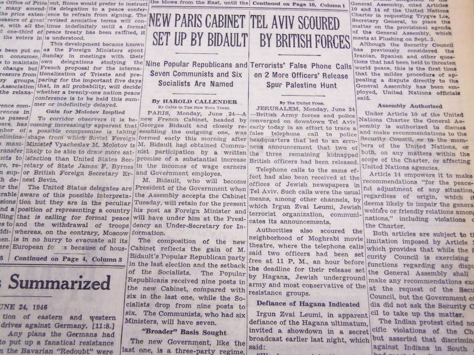 1946 JUNE 24 NEW YORK TIMES - TEL AVIV SCOURED BY BRITISH - NT 3245