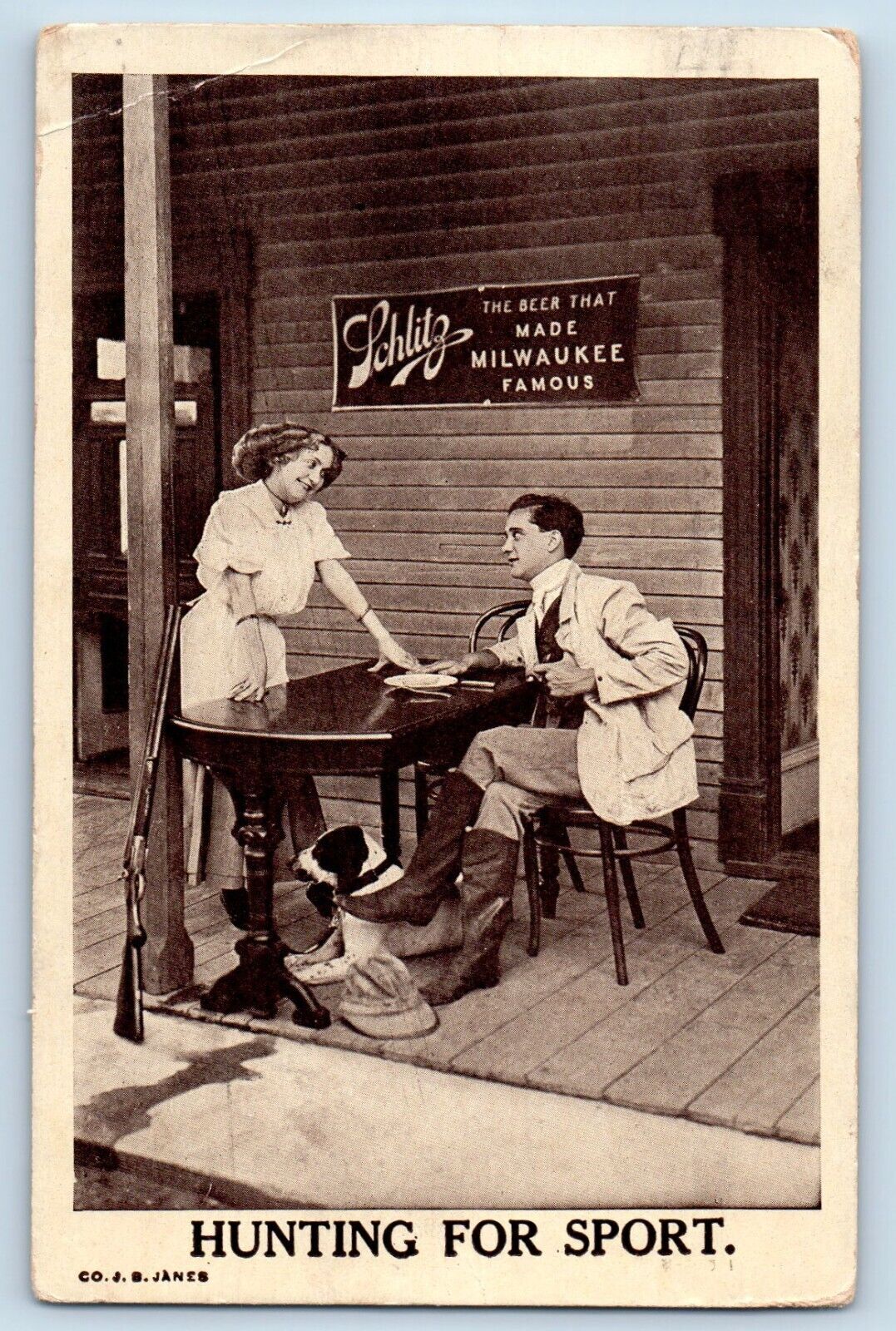 Virginia MN Postcard Schlitz Beer Hunting For Sport Made Milwaukee Famous