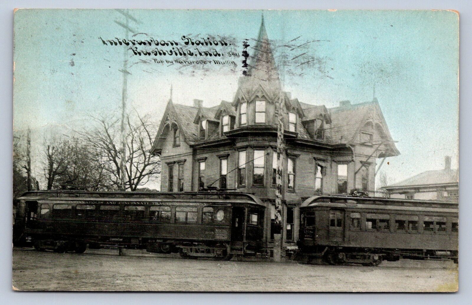 K3/ Rushville Indiana Postcard c1910 Trolley Interurban Station Depot  5